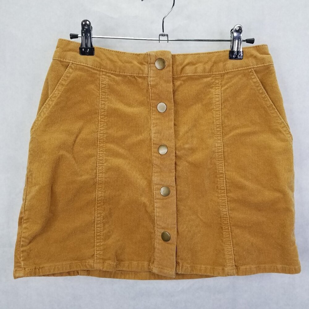 Altar'd State Mini Skirt Women Sm Corduroy Snap Front Camel Brown Pocket Western
